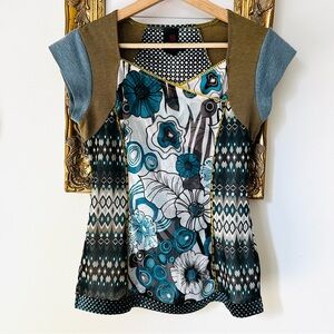 Y2K 90’s Patchwork Floral Abstract Print Tee Top M